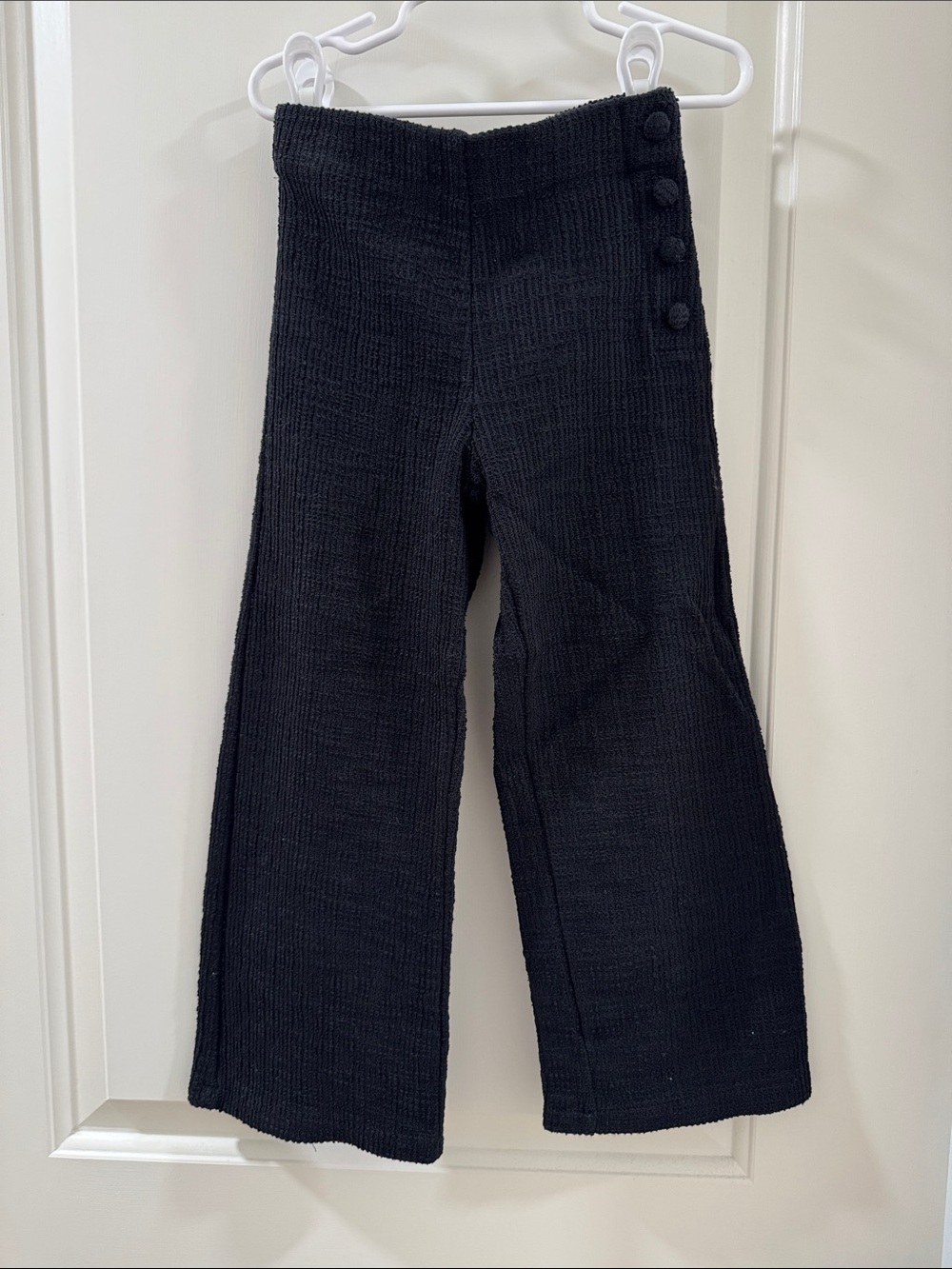 Zara Kids Black Knit Wide-Leg Pants with Side Buttons